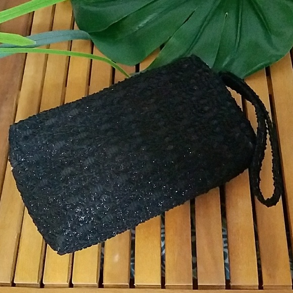 Handbags - Black crochet wristlet bag